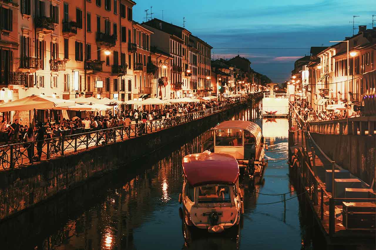 Naviglio Grande in Milan in the evening