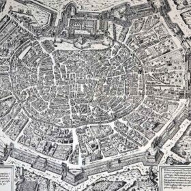 An old map of Milan from 1573, showing the former layout of the city