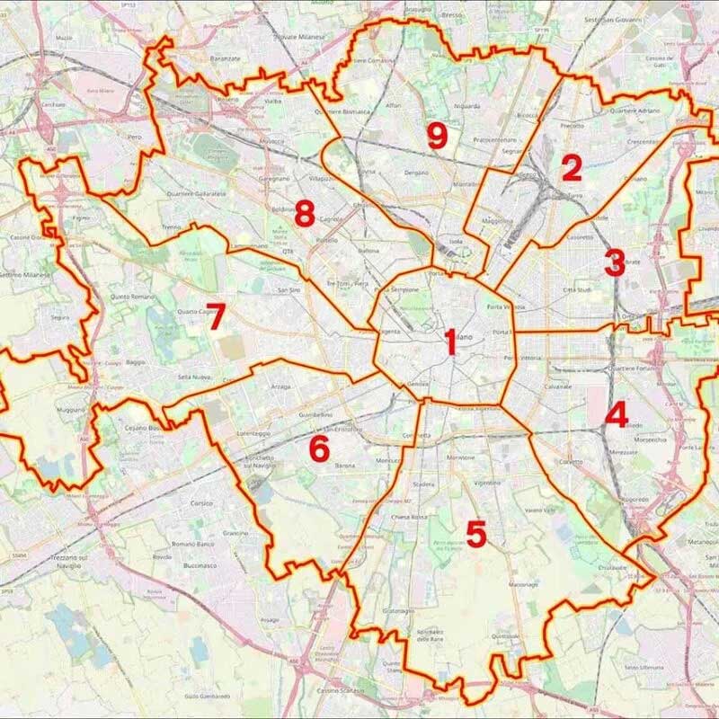 Podział Mediolanu na dzielnice - mapa