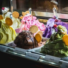 Traditional Italian gelato served in Milan's ice cream parlors, a popular treat among locals and tourists.
