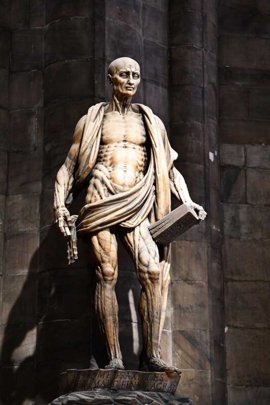 The sculpture of St. Bartholomew Flayed, located in the Duomo Cathedral in Milan