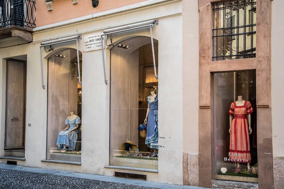 Luisa Beccaria dress shop display in Milan 