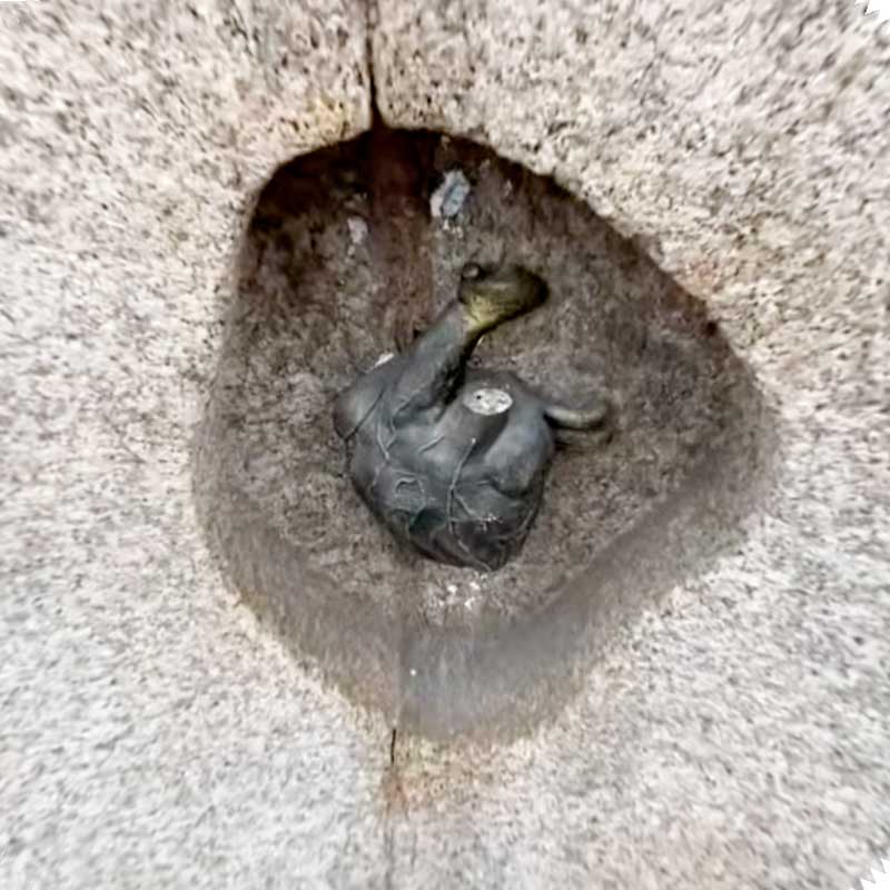 Brązowa rzeźba serca w kamiennej ścianie przy Porta Venezia w Mediolanie