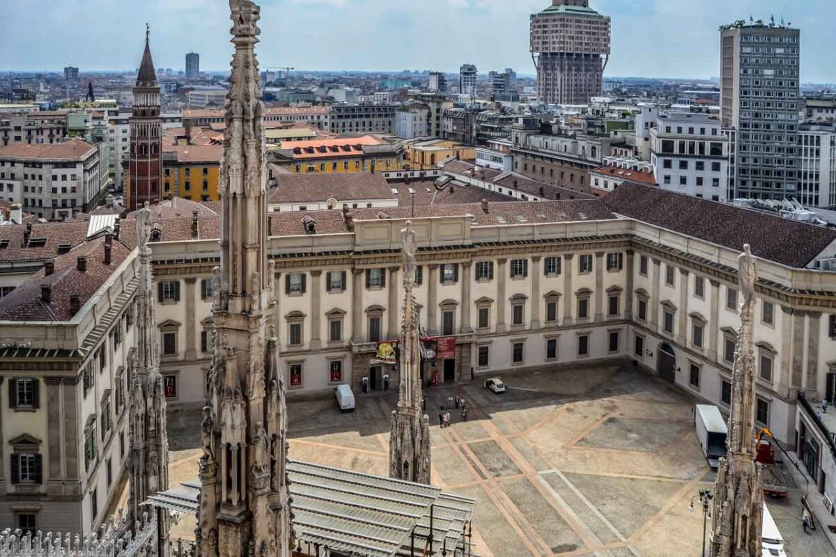 The Royal Palace in Milan seen from the roof of the Duomo Cathedral
