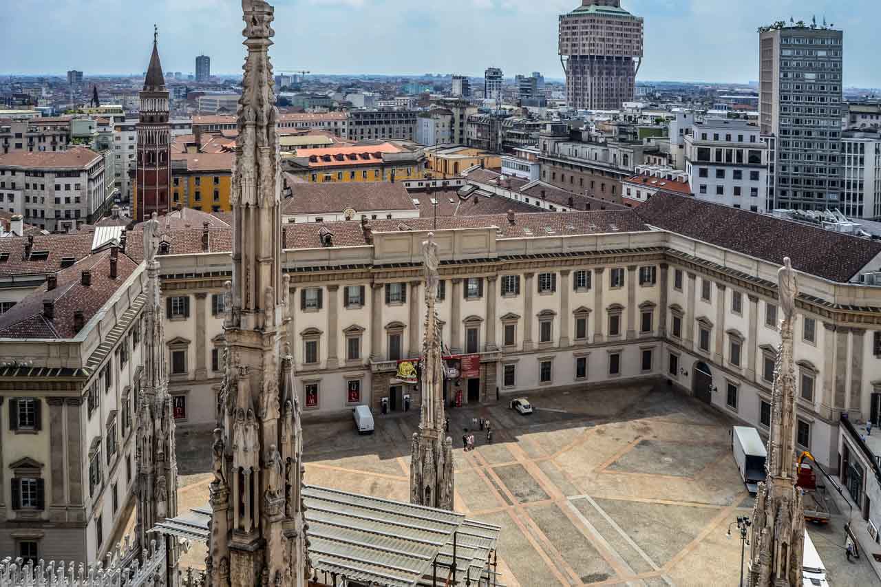 The Royal Palace in Milan seen from the roof of the Duomo Cathedral